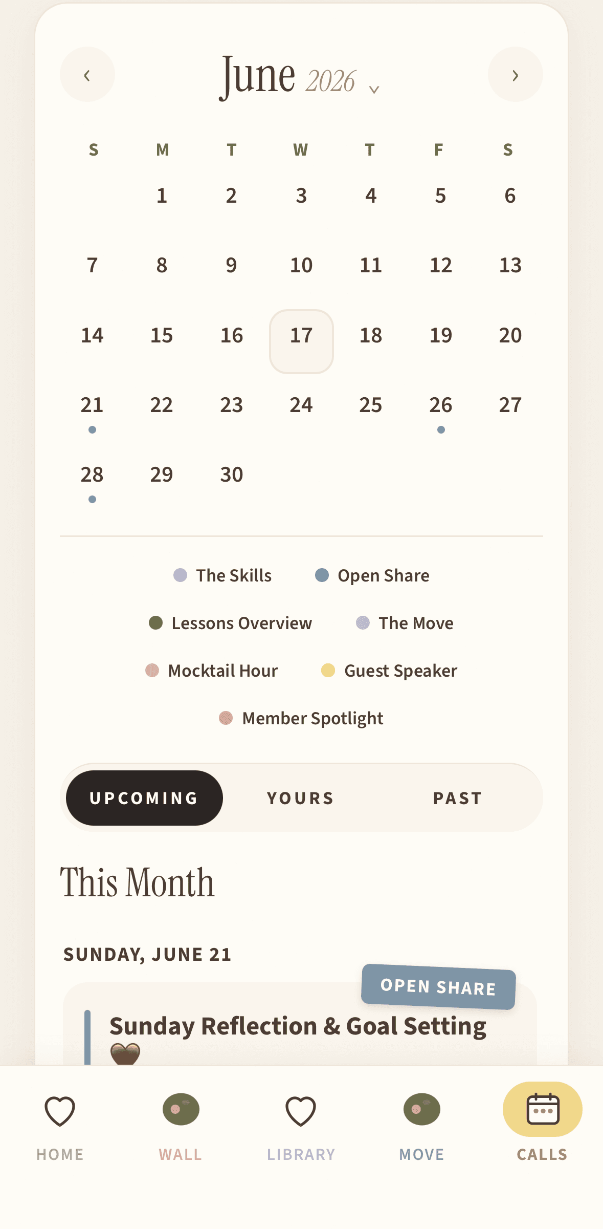 Home checklist and what's coming — live group calls on the calendar